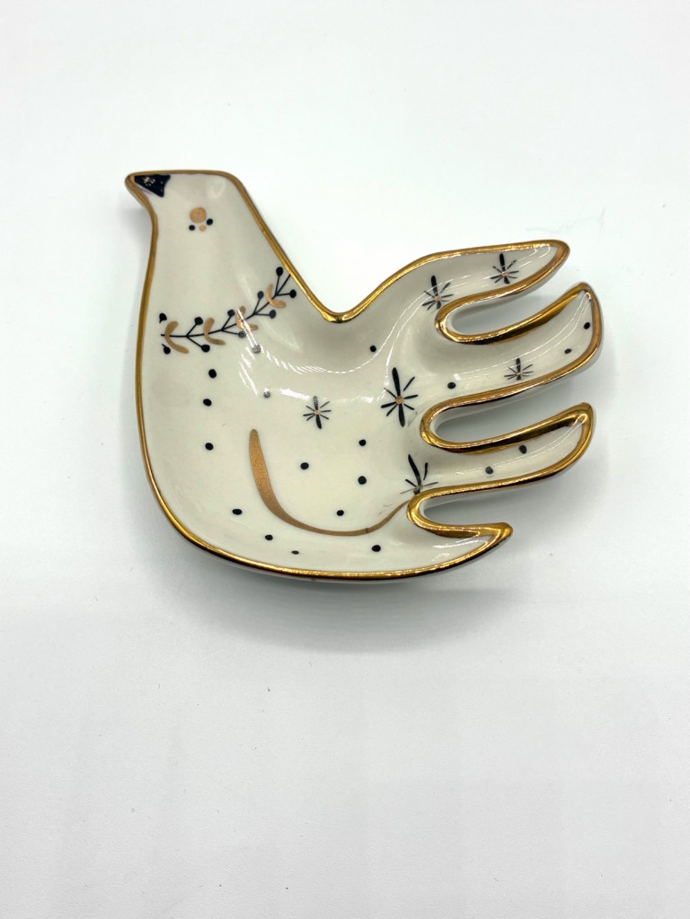 Anthropologie Dove Trinket Dish Gold Trim Ceramic Jewelry Holder Decor